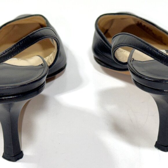 VTG Jimmy Choo Black Leather Pointed Slingback Kitten Pumps Stiletto Heels 41 11 - Picture 5 of 13